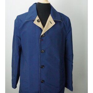 Isaia Napoli Reversible Blue Brown Wool Blend Trench Overcoat Sz 38R BRAND NEW